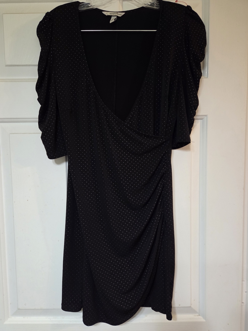 Speechless Black Polka Dot Wrap-Style Mini Dress